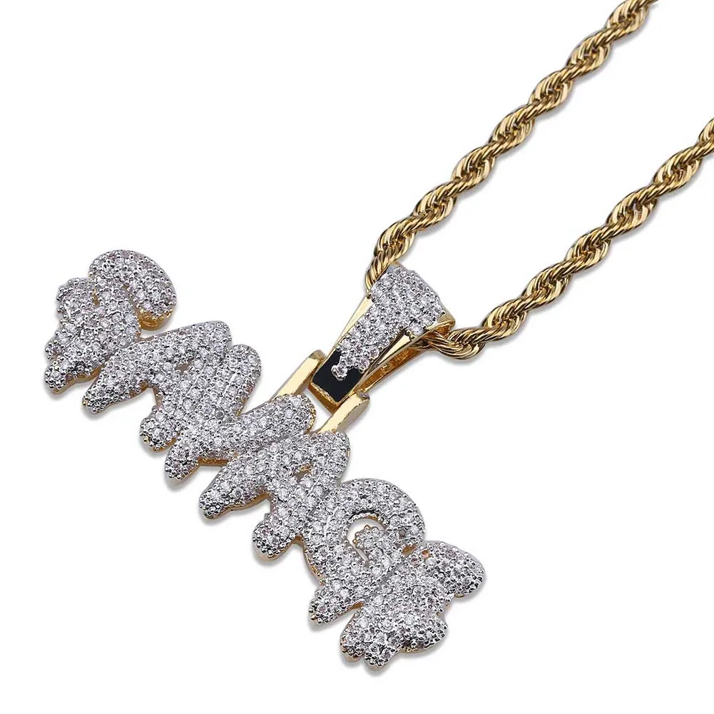 Mannen Iced Savage Letters Hang ketting Goud Gold Geplaatste Micro Pave Cubic Zirkon Hip Hop Jewelry2681907