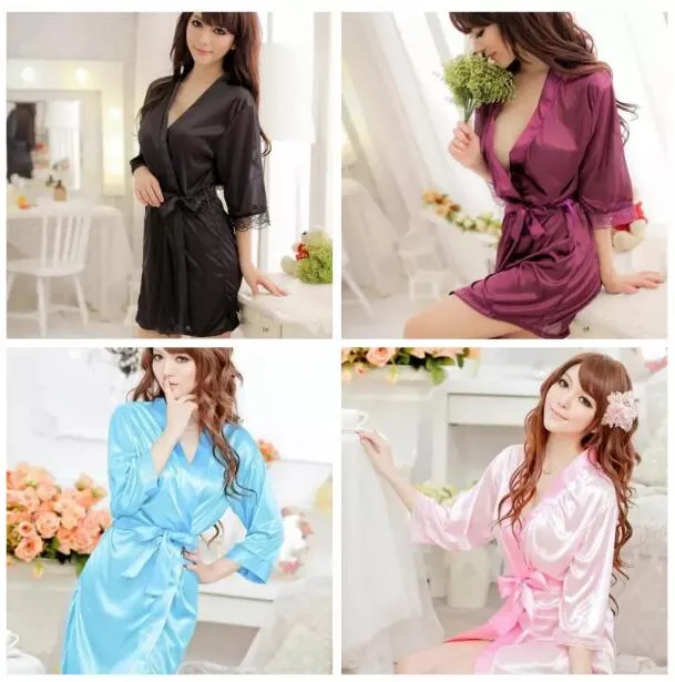 Hot Sale Womens Lace Piping Satin Sleepwear Set Solid Color, Open Front, Affordable  Sexy Robe And Lingerie From Tina920, $6.94