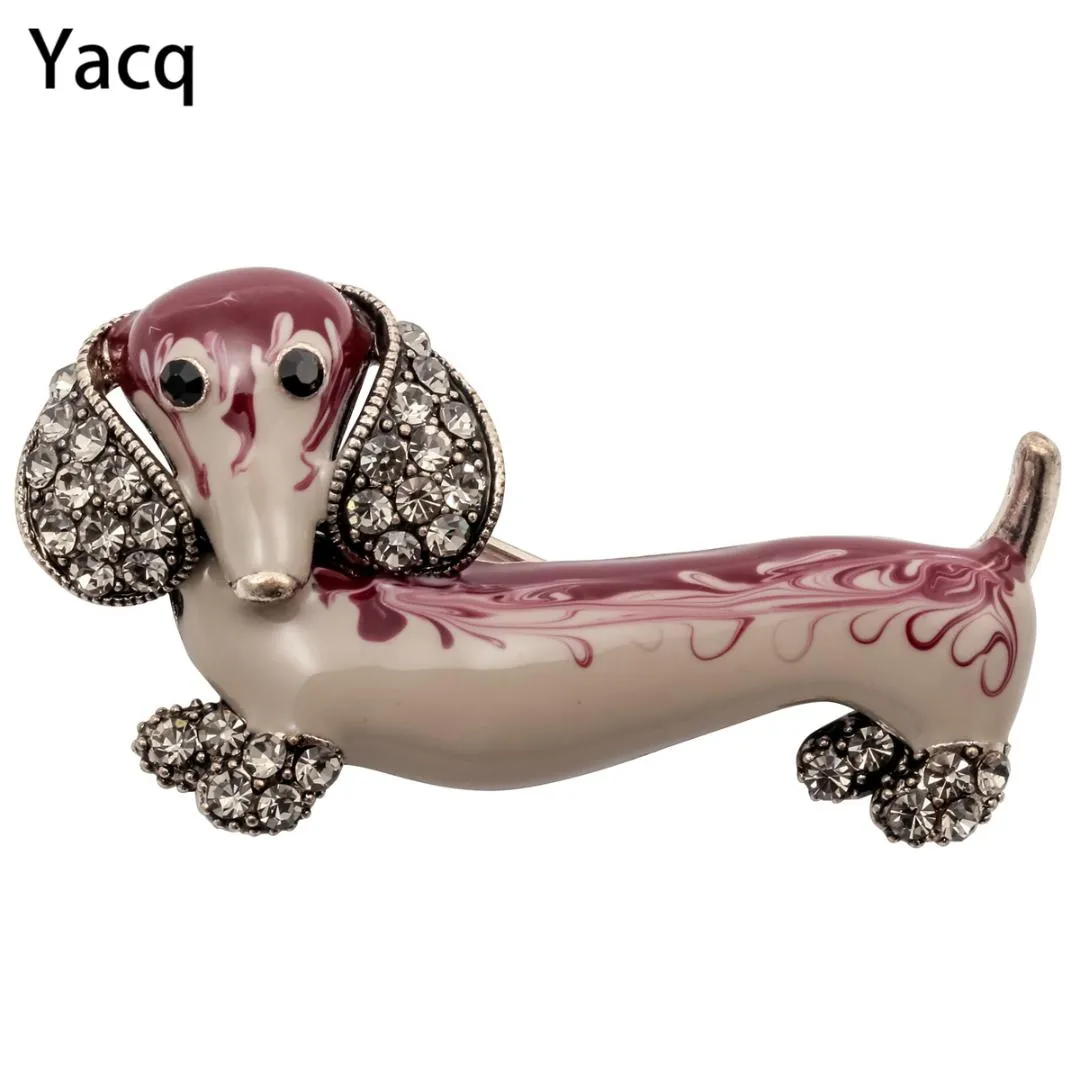 Yacq dachshund الكلب بروش دبوس جرو الحيوان كريستال المينا بلينغ النساء الأزياء والمجوهرات هدايا الذهب والفضة اللون دروبشيبينغ WB35