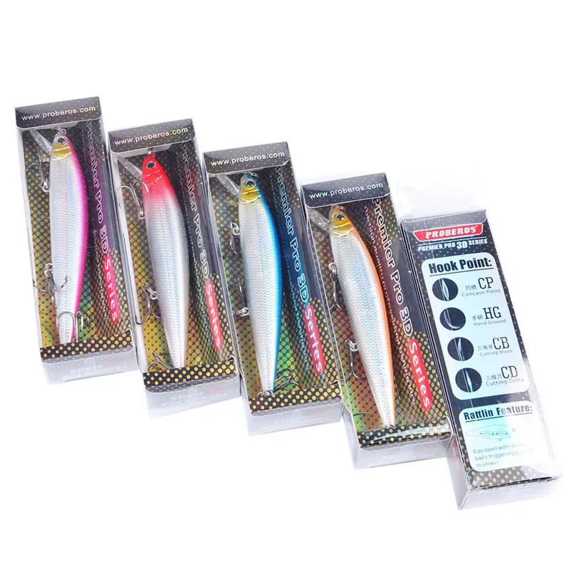 Hög quanlity Brand Plastlåda 3 VMC krokar Konstgjorda Minnow Bait 12cm 13,8g Wobbler Swimming Lure Dog Walking Bass Crankbaits