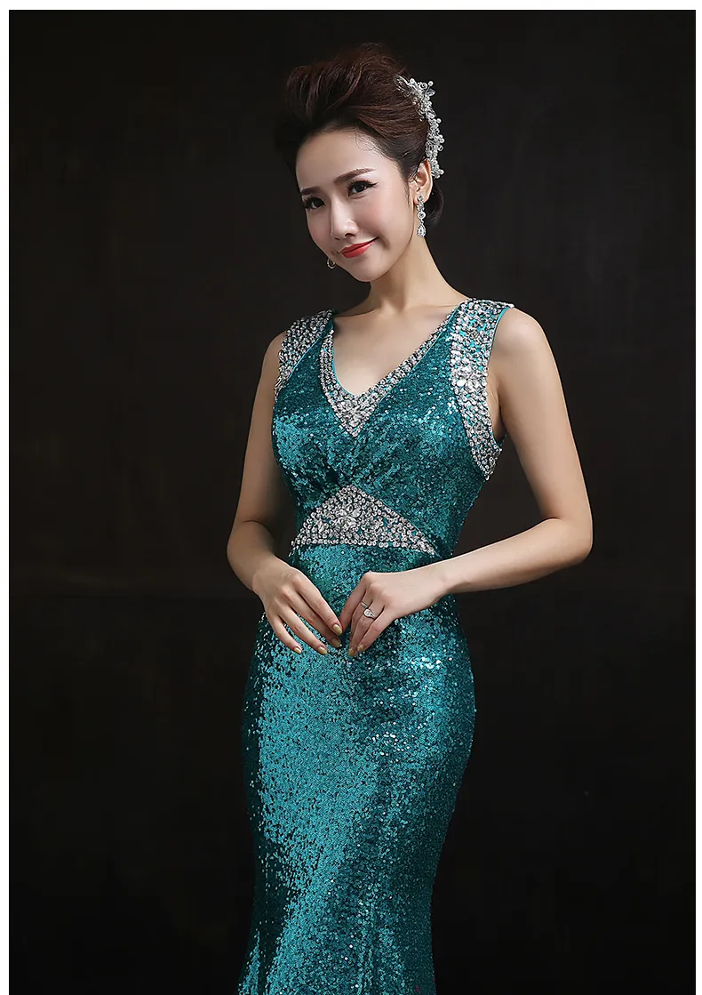 Shoulder Fish Tail Sequins V-Neck Lace Evening Dresses Bride Prom Dresses Long Slim Dance Party Dinner Prom Ballroom Gowns HY1835