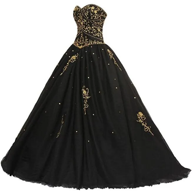 Custom Made Gothic Black Black Ballgown Wedding Dress With Gold ...
