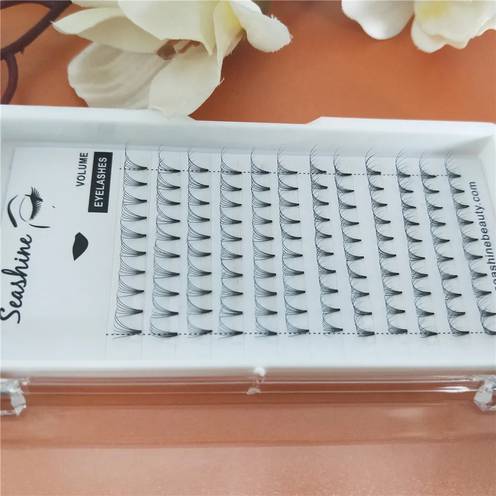 Seashine kostenloser Versand handgefertigte 6D kurze Stiel vorgefächerte Wimpern russisches Volumen individuelle falsche Wimpernverlängerung Hersteller