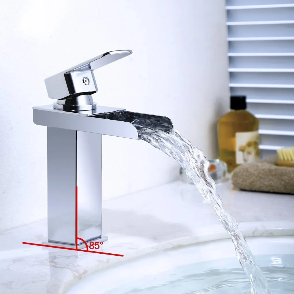 Badkamer Waterval Sink Tapkraan Enkele Gat SUS 304 Roestvrijstalen Basin Mixer Tap Vanity Single Handgreep Waterbesparing Chrome Finish