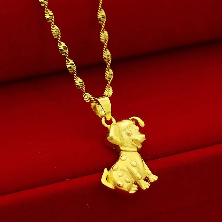 Recién llegado, collares con colgante de perro del zodiaco bonito chapado en oro a la moda con joyería de cadena retorcida de Singapur para mujer