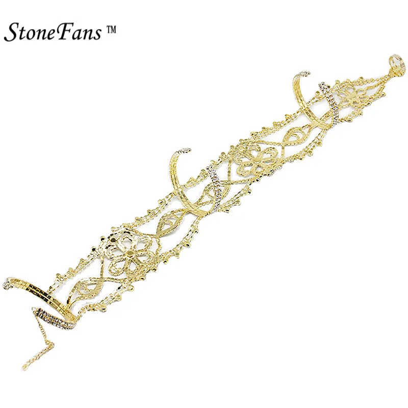 StoneFans Strass Bovenste Manchet Armband Armlet Armbanden Ketting Voor Bruids Lange Armbanden Kristal Bruiloft Armbanden Armbanden Dames2900230