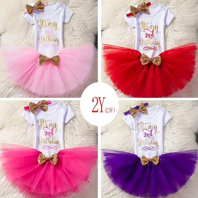 Baby Girls Clothing Sets Summer It's My 1/2 First Second Birthday Romper Sequin Bow Headband Tutu Skirt Newborn Baby Clothes 