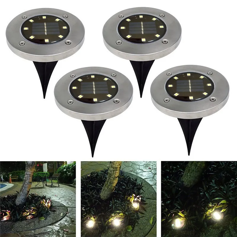 Zonne -aangedreven 8 LED -verlichting begraven grond ondergronds licht voor buitentuin Lawn Landschap Decoratielamp