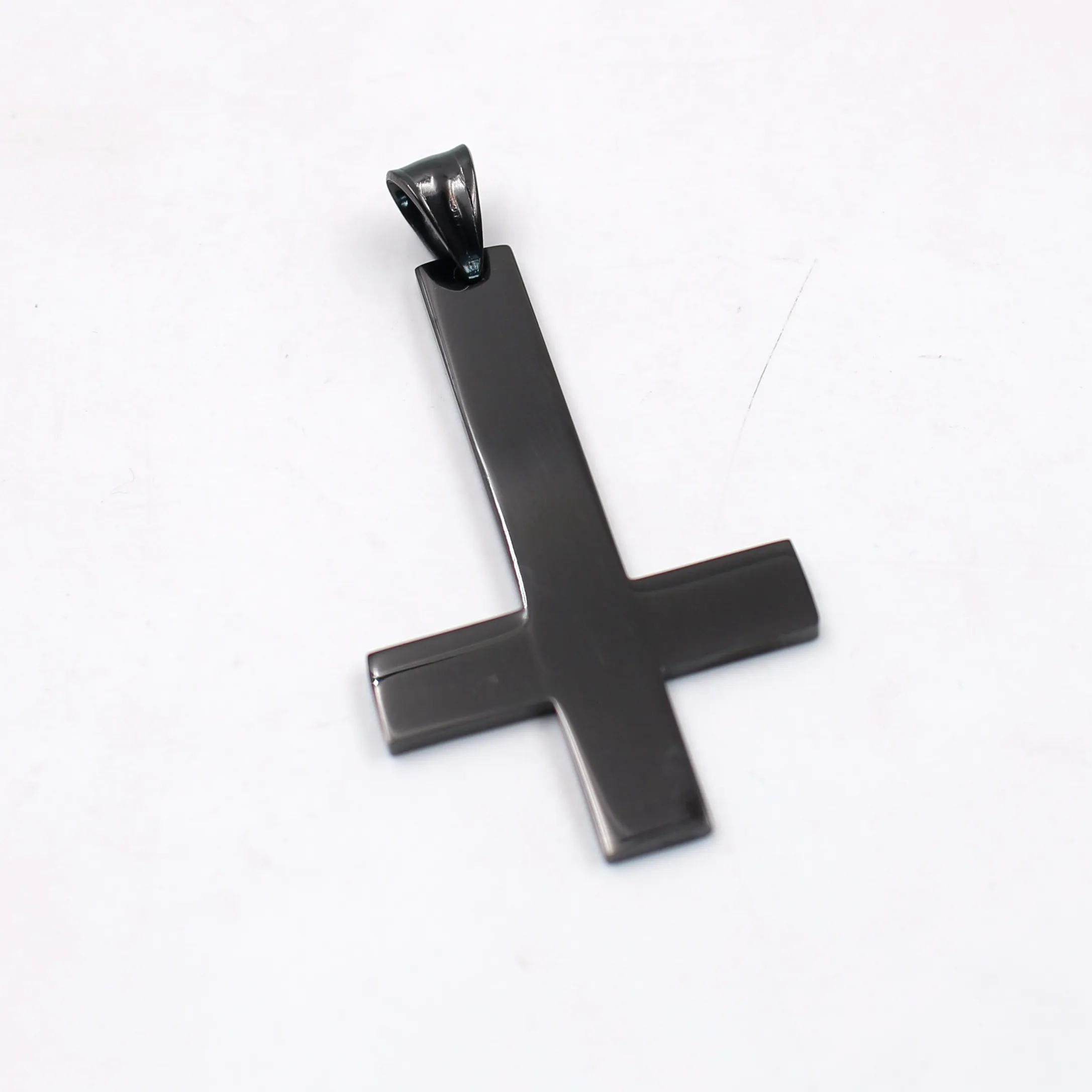 free ship Mens Jewelry IP Black Plated Pure Stainless Steel upside-down Cross Pendant Necklace Rolo chain 24'' 3MM WIDE