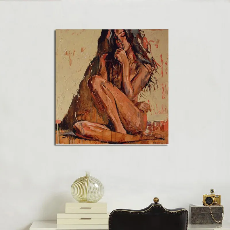 Pintura al óleo de retrato abstracto pintado a mano sobre lienzo sexy niña desnuda sin estiramiento y sin decoración del hogar enmarcado6400576