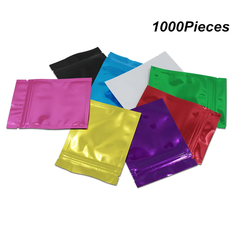 8.5X13 cm 1000 Pièces Sacs d'emballage de stockage de nourriture réutilisables en papier d'aluminium coloré pour sachets refermables à fermeture éclair Mylar en poudre de thé