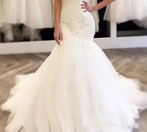 Modest Mermaid Wedding Dresses Cap Sleeve Scoop Neck... From 110 €