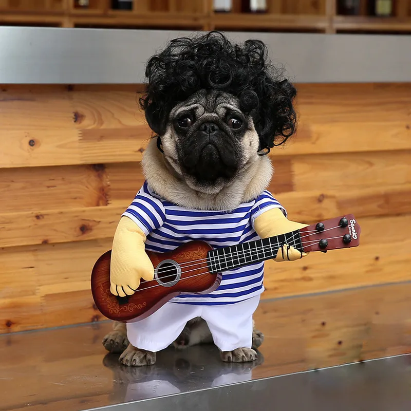 Funny Dog Clothes Guitarist Costume: Doggie Apparel For Small To