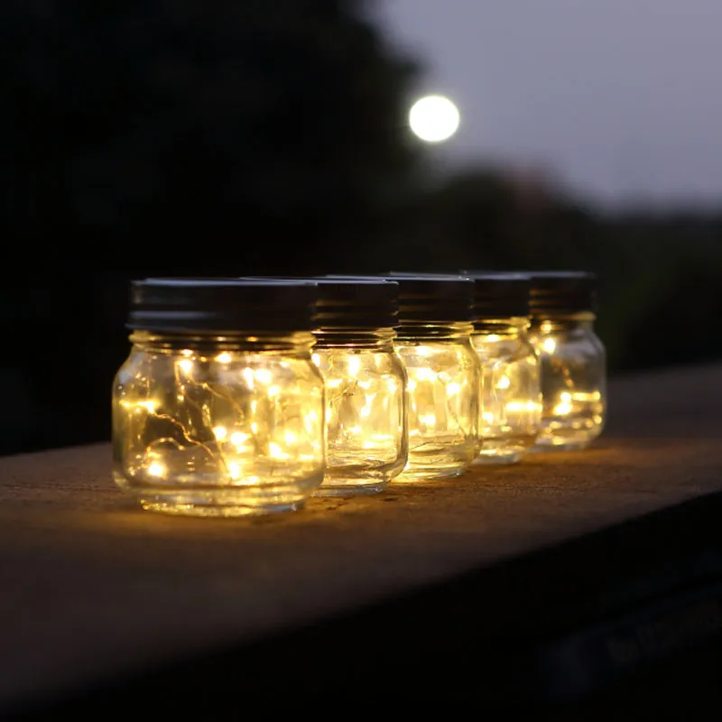 Solar-Sonnenlicht aus Glas, LED-Nachtlichter, inklusive Glas, Deckel und Lichterkette, Glühwürmchen-Sternenlicht