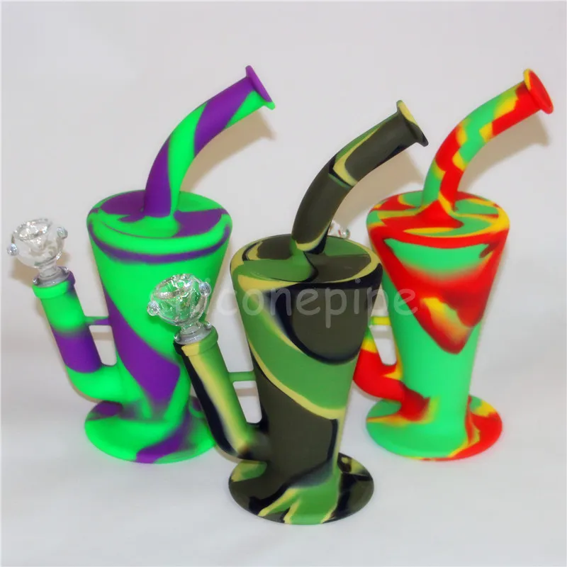 Barrel Silicone Bong Water Pipes 10.5" inch Portable Silicone Oil Rigs Detachable Hookahs Unbreakable Smoking Oil Concentrate Pipe DHL