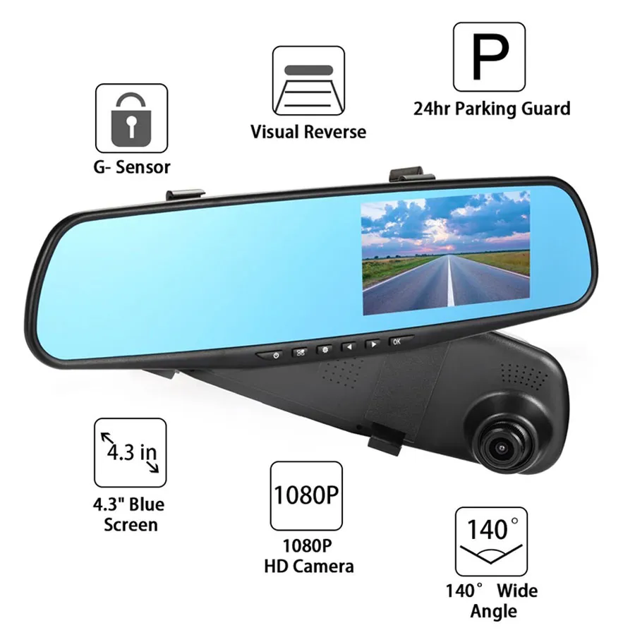 Автомобильная камера с двумя объективами, зеркало заднего вида, Full HD 1080p, авторегистраторы, автомобильный видеорегистратор, ночное видение, парковочный видеорегистратор, регистратор, видеорегистратор