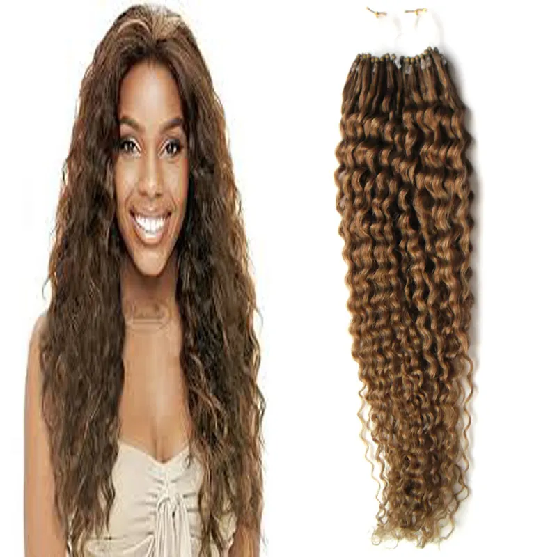 Light Brown Micro Ring Human Hair Extension 100g Remy Micro Loop Human Hair Extensions Brazilian Deep Curly Virgin Hair