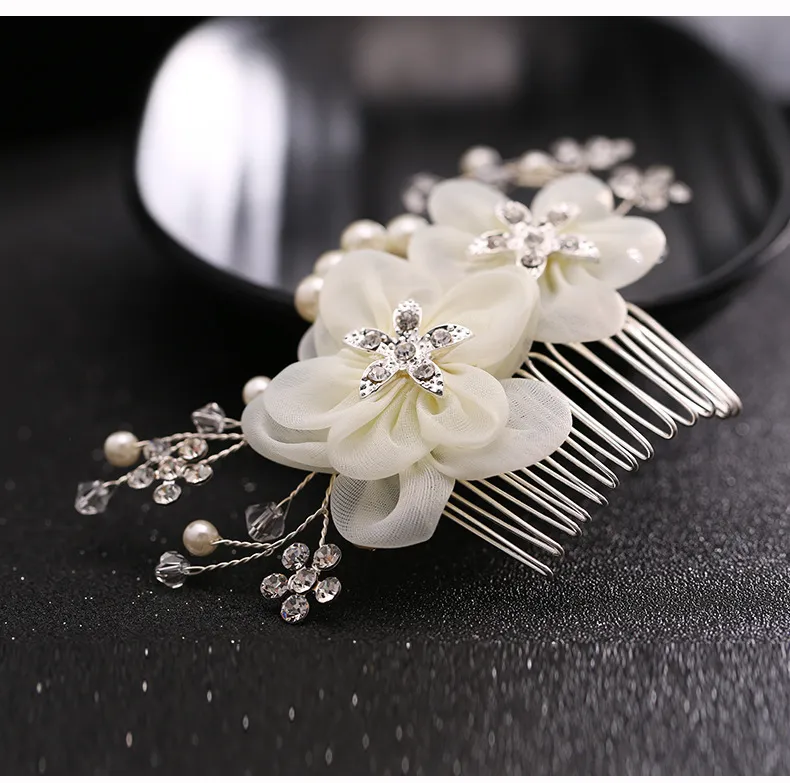 Bridal Wedding Hair Combs for Bride Pearls Crystal Bridal Hair Bands Party Bridal Headpieces Silk Flowers Headdress Hair Jewelry Accessories