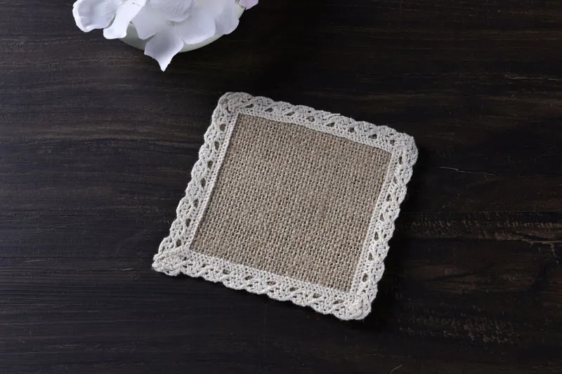 Jute Linne Square Table Mat Cup Coaster Bordstillbehör för bröllopsfest heminredning 4 olika storlekar ZA6184