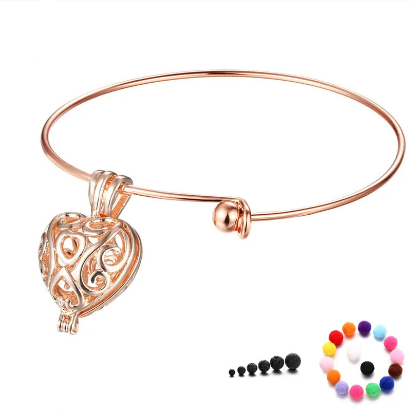 Pulseras difusoras de aceites esenciales con piedra de lava en forma de corazón difusor de aromaterapia pulseras con dijes para mujer joyería de moda