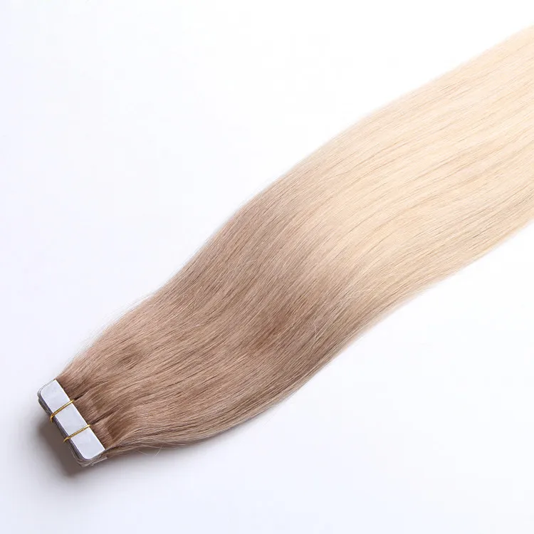 Tejp i mänskliga hårförlängningar Skinväst tejp på håret 150 g brasilianska hår dubbla sidor självhäftande pris gratis