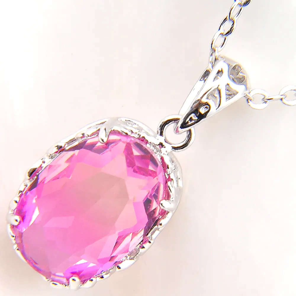 Luckyshine Collana in argento 925 donna Pendenti con gemme di tormalina bicolore ovale Pendenti con intarsio di artiglio Pendenti con collana regalo in pietra da donna 10 pezzi