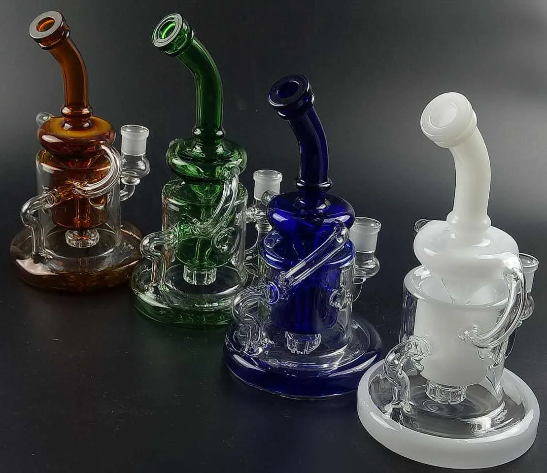 Tornado Klein Recycler Glass Bong 샤워헤드 Perc Heavy Base Water Pipe Dab Oil Rigs Glass Rig Bent Tube 다채로운 봉 WP308