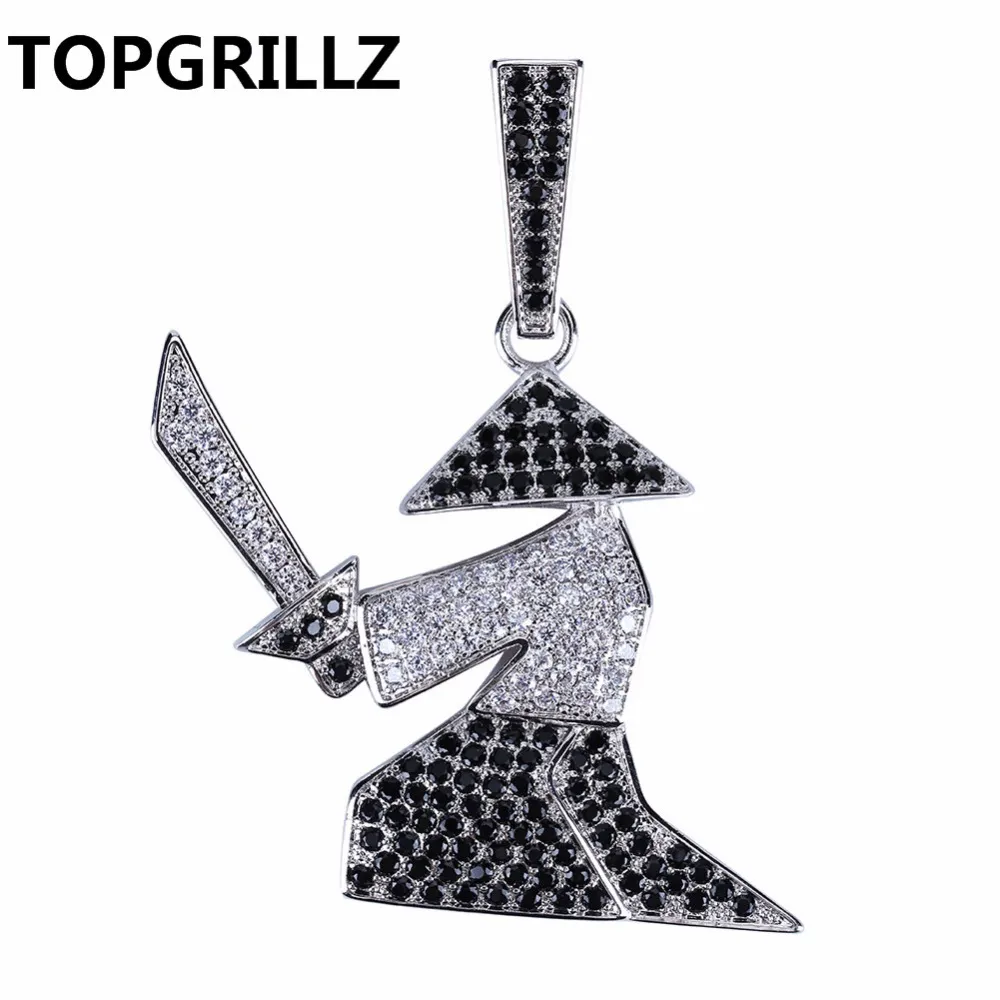 TOPGRILLZ HipHop cobre oro plata Color helado Micro Pave CZ Nunchaku Ninja colgante collar encanto para hombres mujeres regalo