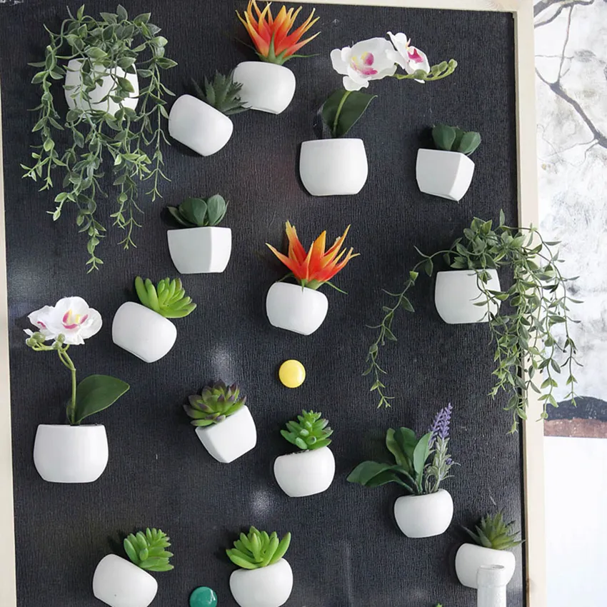Mini Vase à Fleurs 3D Autocollants pour Réfrigérateur, Aimants Décoratifs pour  Plantes de Cuisine Coréennes, Faits