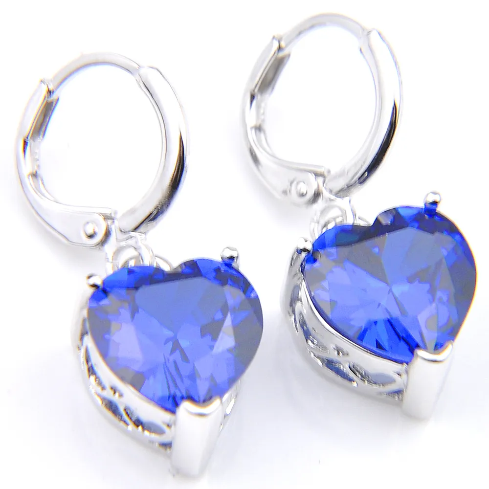 Novel Luckyshine Fashion Heart Blue Topaz Crystal Cubic Zirconia 925 Silver Pendants Necklaces Earrings Gift Wedding Jewelry Sets