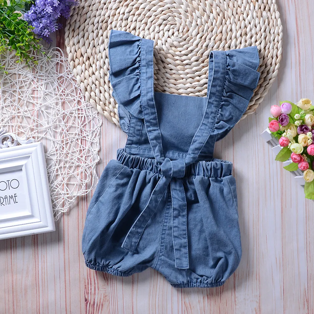 2018 여름 신생아 옷 여아 프룻 Romper Jumpsuit 데님 청바지 Sunsuit 의상 아기 의류 유아의 장난감 키즈 부티크