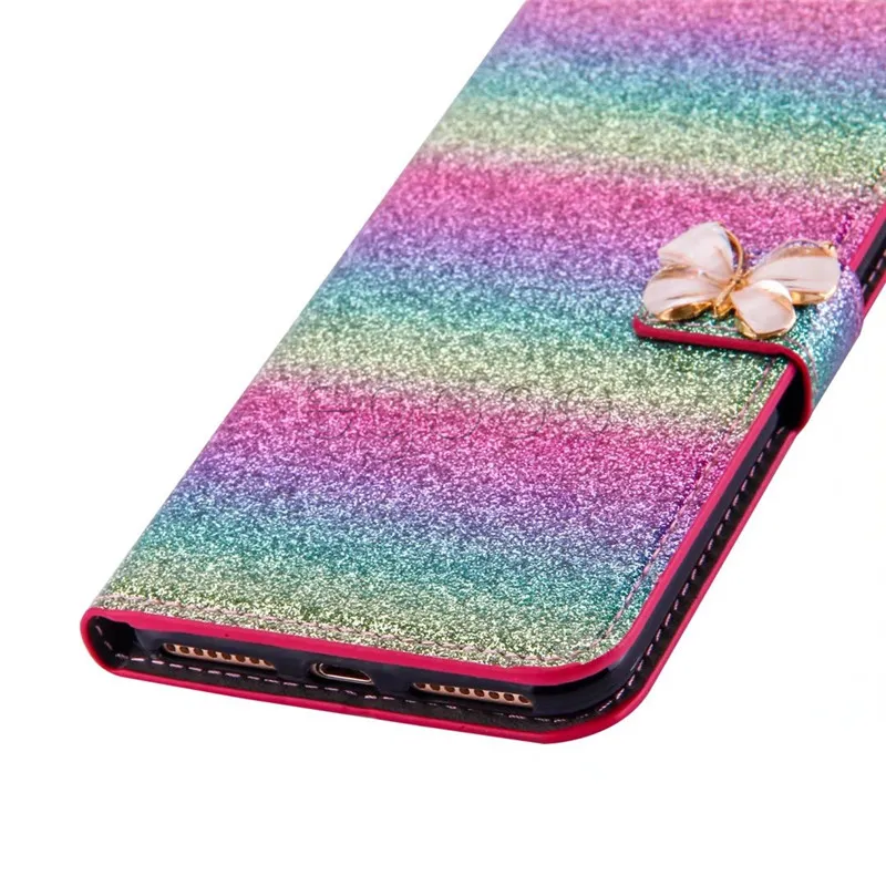 Custodie in pelle con glitter Bling Custodia con supporto carta di credito Cover iPhone X XS Max XR 8 7 6 6S Plus 5 Sumsung Note8 S8 Plus S7 S6