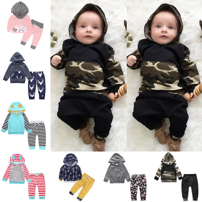 Garnitury dziecięce 40 Style Baby Boys Girls Floral Print Garnitury Ubrania Niemowląt Zestaw Hoddies Spodnie Baby Długie Rękaw Outfits Odzież Odzież