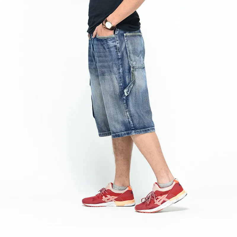 Hip Hop Loose Casual Jean Shorts Men Summer Big Pockets Capris Man Plus Size Clothing Jeans