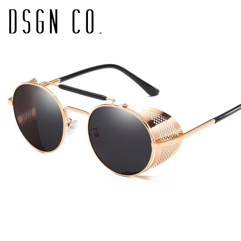 DSGN CO. Moderne Gothic Steampunk Sonnenbrille für Männer und Frauen, verstellbare Abdeckung, runde Sonnenbrille, 8 Farben, UV400