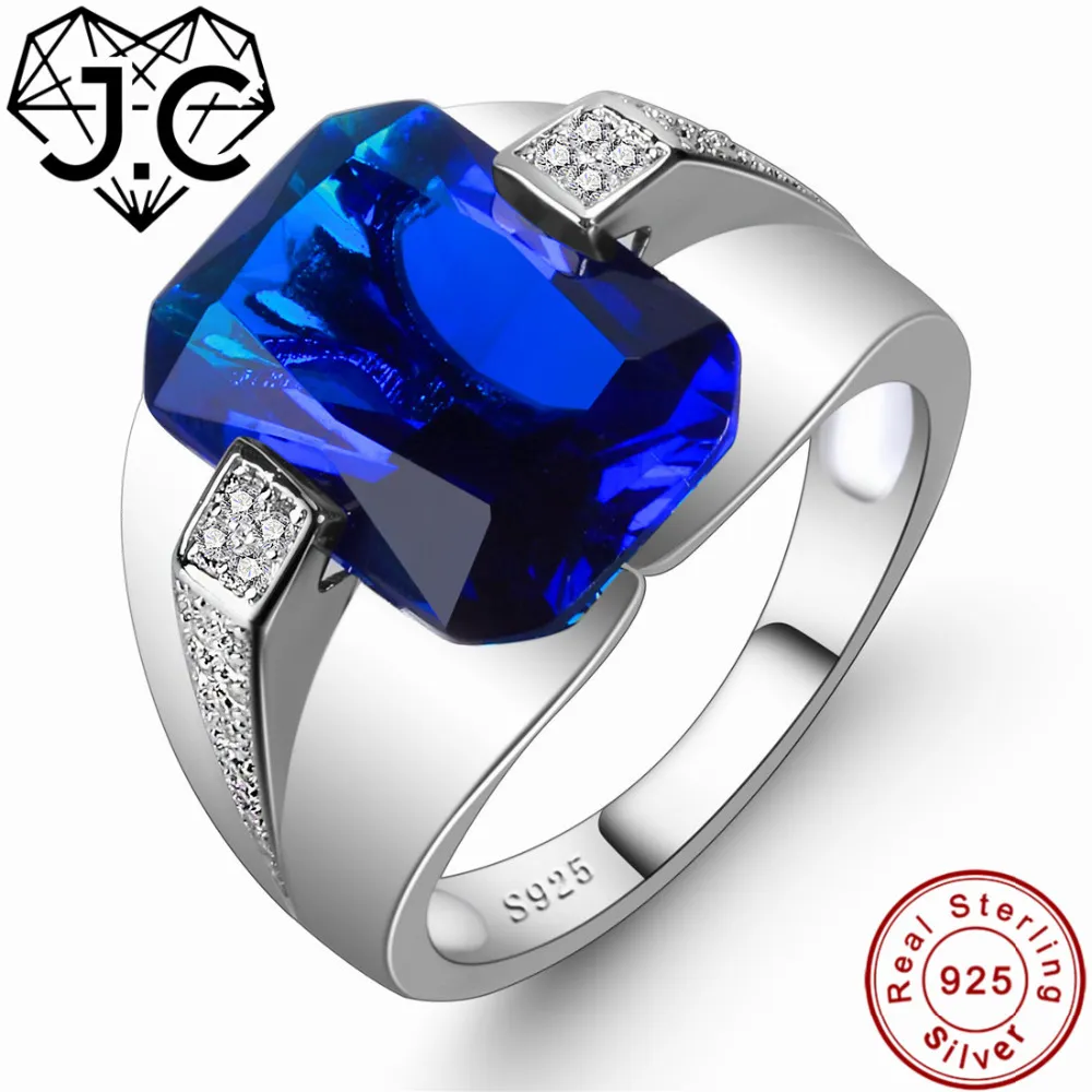 J.C For Women/Men Classic Style Fine Jewelry Brilliant Sapphire Blue & White Topaz 925 Sterling Silver Ring Size 6 7 8 9 S18101001