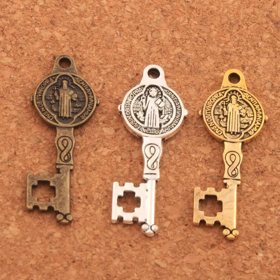 Katolicism Medal Cross Key Charm Pärlor 12.5x32.7mm Antik Silver / Guld / Bronslegering Hängsmycken Smycken DIY L1640 200PCS / Lot