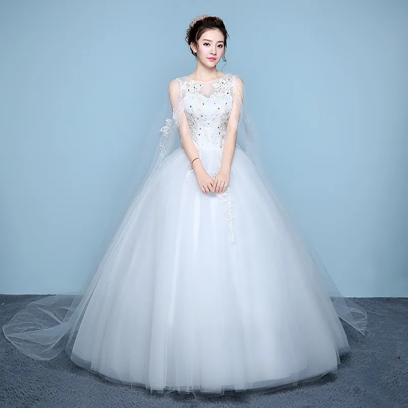 낮은 가격 레이스 섹시한 보트 넥과 긴 목도리 가운 웨딩 드레스와 함께 매우 아름답다 Vestidos De Noiva Robe De Mariage