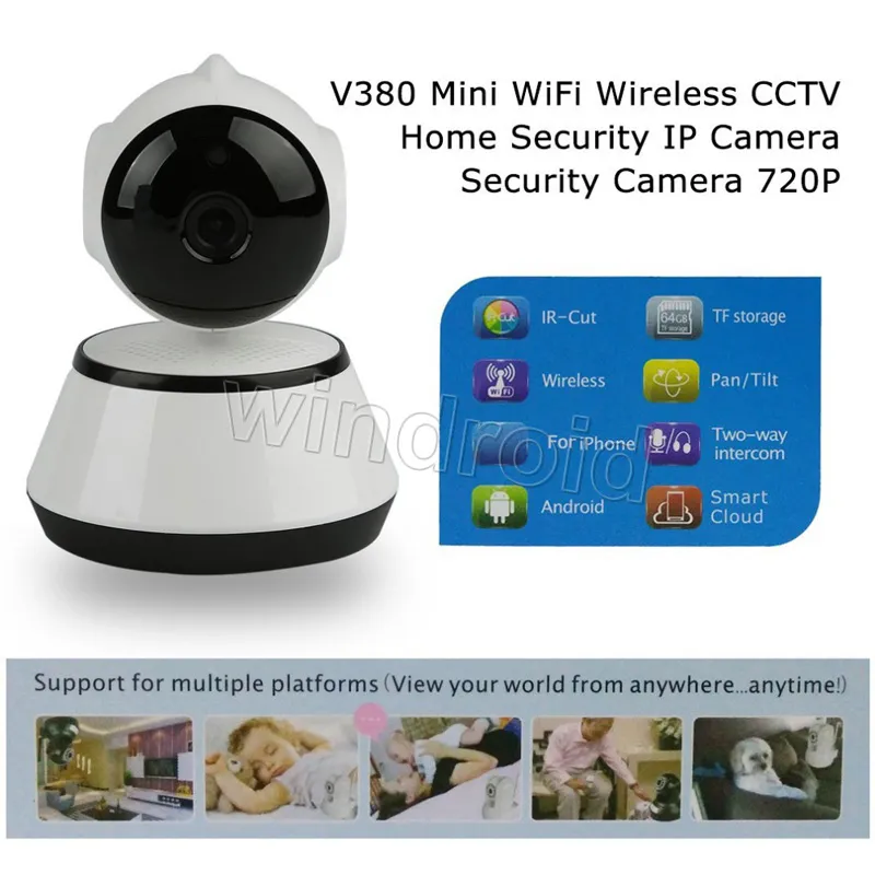 Sécurité à domicile IR Cut Vision nocturne Caméra IP Surveillance sans fil Wifi 720P CCTV Caméra Moniteur bébé 32 Go 64 Go Mémoire Carte TF V380 Q3 Q6