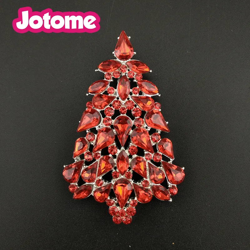 Crystals Rhinestone Women Jewelry Christmas Tree Pin Brooch Clear Silver Plated Brooches