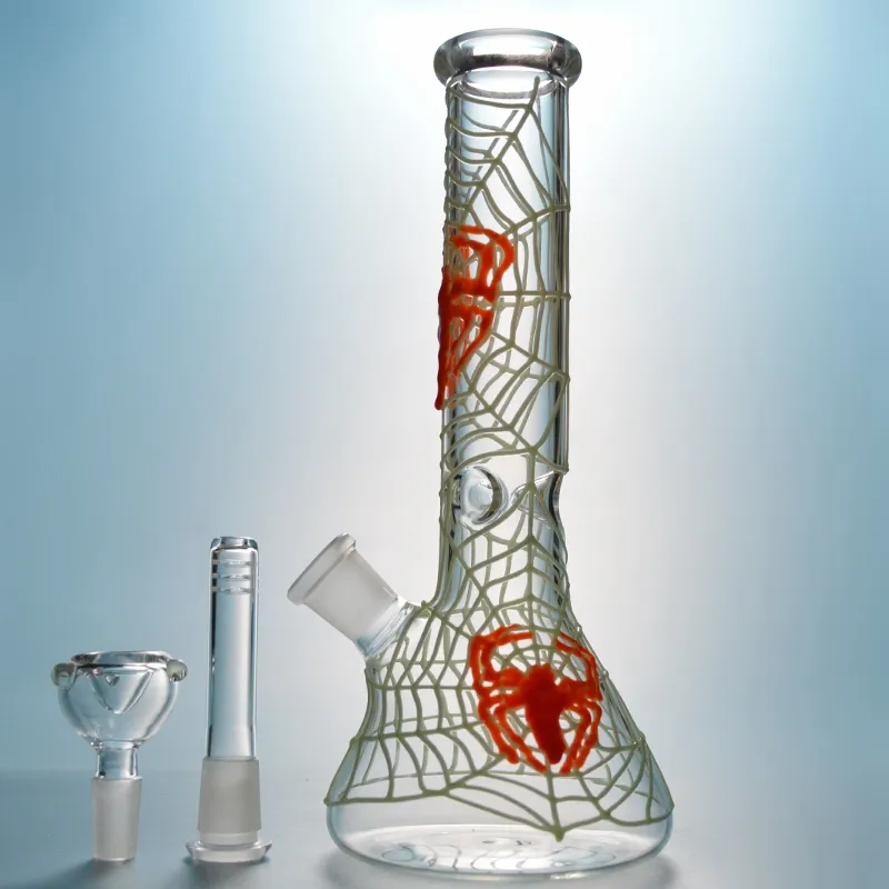 Glow in the Dark Beaker Bongs Hookahs prosta rurka szklana bong pająk bong bong wate rura UV Dab Oil Rig GID02