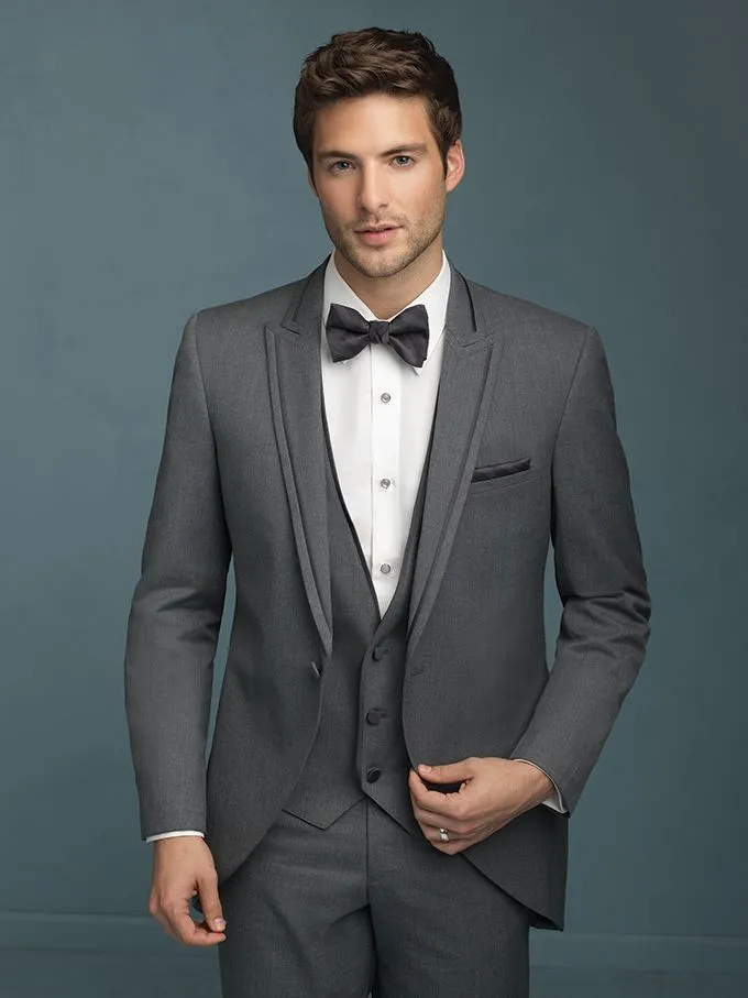 Mode Gris Groom Tuxedos Excellents Hommes De Mariage Tuxedos Peak Lapel Un Bouton Hommes Formelle Busines Costume De Fête (Veste + Pantalon + Cravate + Gilet) 2005