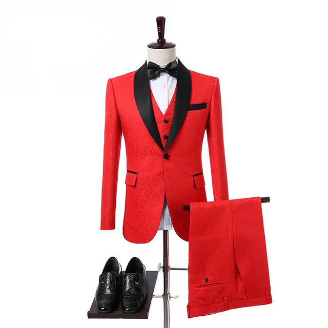 Nouvelle arrivée costume de mariage du marié style varié chanceux rouge trois pièces veste-pantalon gilet slim fit bal de mariage smokings gilets personnalisés