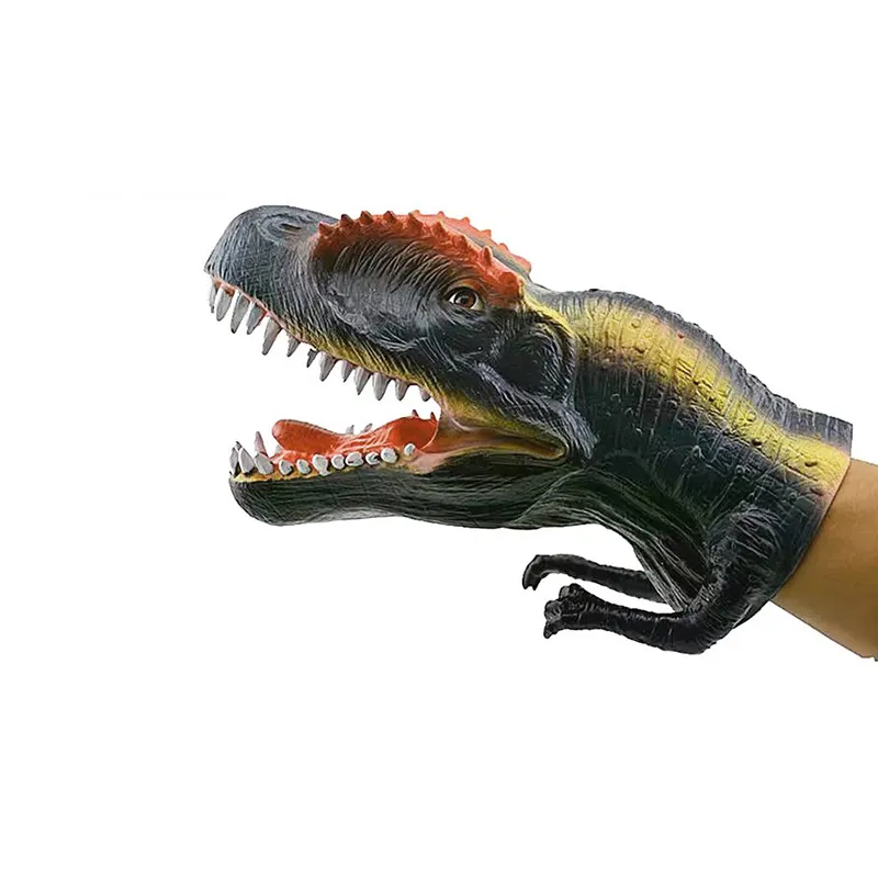 simulering plast dinosaur docka leksak mjuk vinyl pvc dinosaur djur huvud hand marionett figur leksaker handskar barn leksak modell