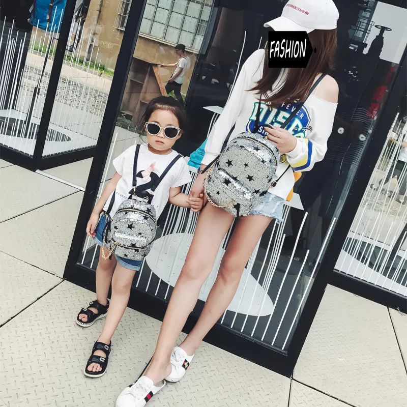 2018 Mother And Daughter Matching Bags Cute Zipper Full Sequins Backpack Korean Fashion Travel Shoulders Bag Free Size For Girls 4Colors