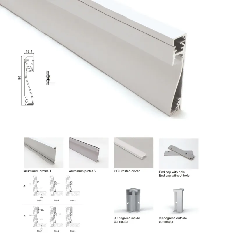 50 X 1M setsflat aluminum profile for led light bar and aluminium led wall base angle light for recessed wall lights