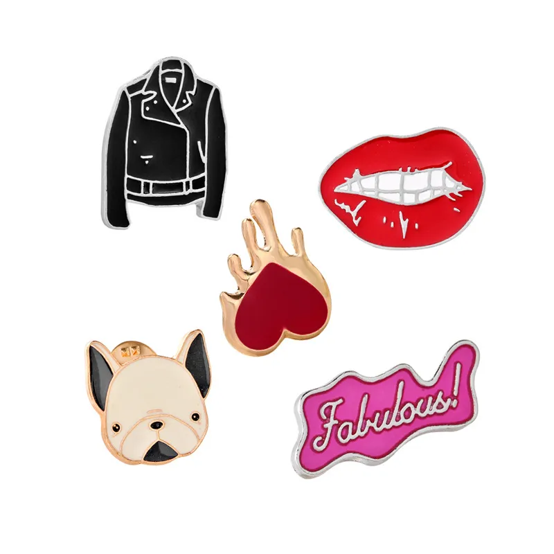 2018 Loving Pet Dog Roupas Roupas Lips Letras Broche Pins Collar Saco Jaqueta Brooches Jóias Para As Mulheres Menina