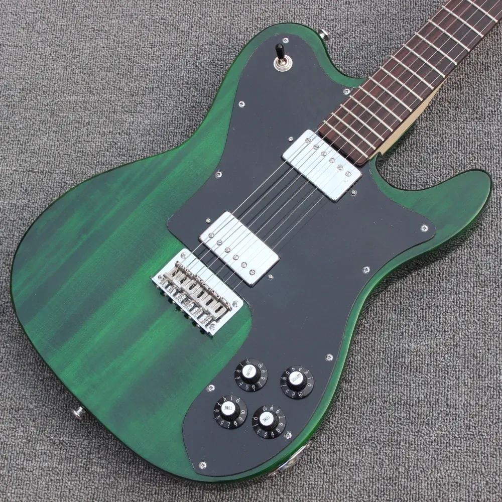 72 Deluxe Thin Line Green Electric Guitar Tailpiece, przetworniki Humbucker, Black Pickguard, String Thru Body Bridge