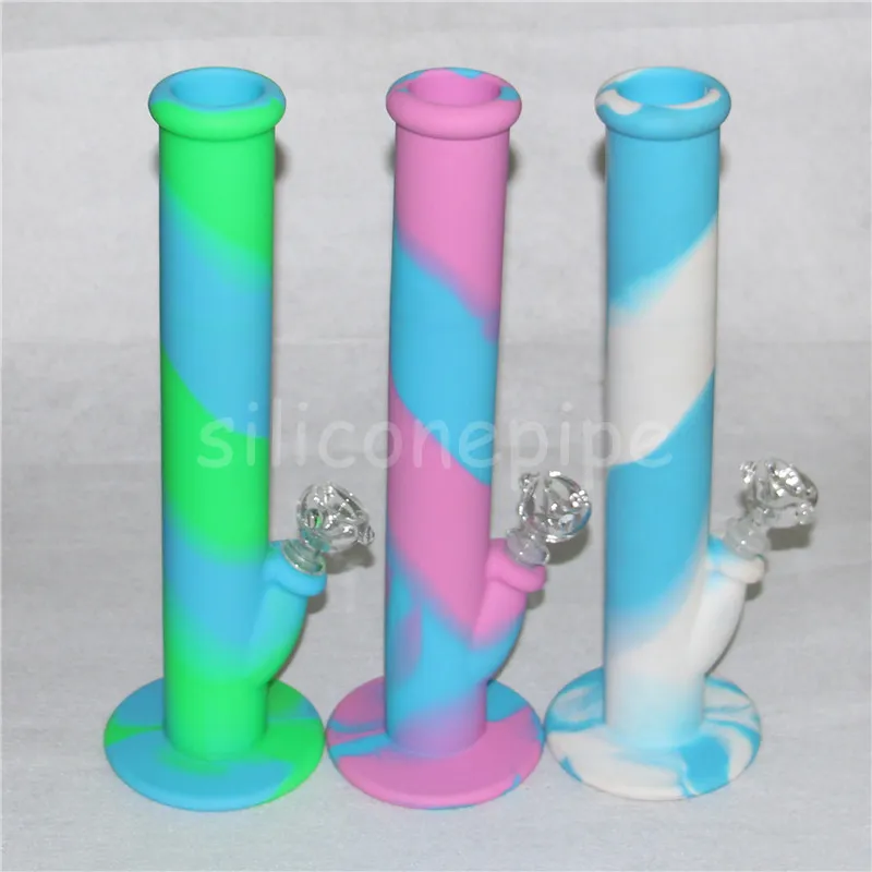 Bangs en silicone colorés avec tige en verre et bol en silicone Pipe à eau dab rig avec joint de 14,4 mm bong d'huile en verre sans DHL