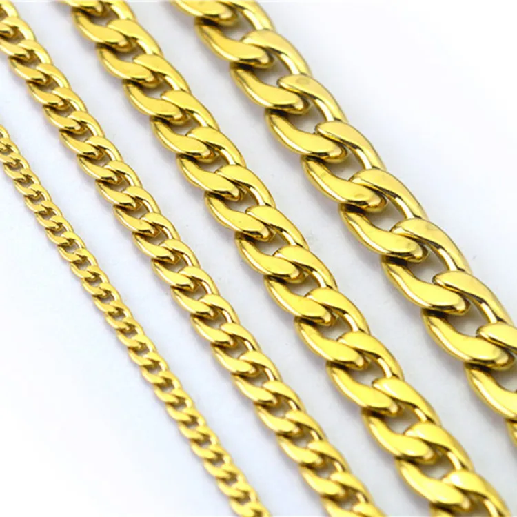 Never fade Fashion Luxury Figaro Chain Necklace 4 Sizes Men Jewelry 18K Real Yellow Gold Plated 9mm Chain Necklaces for Women Mens